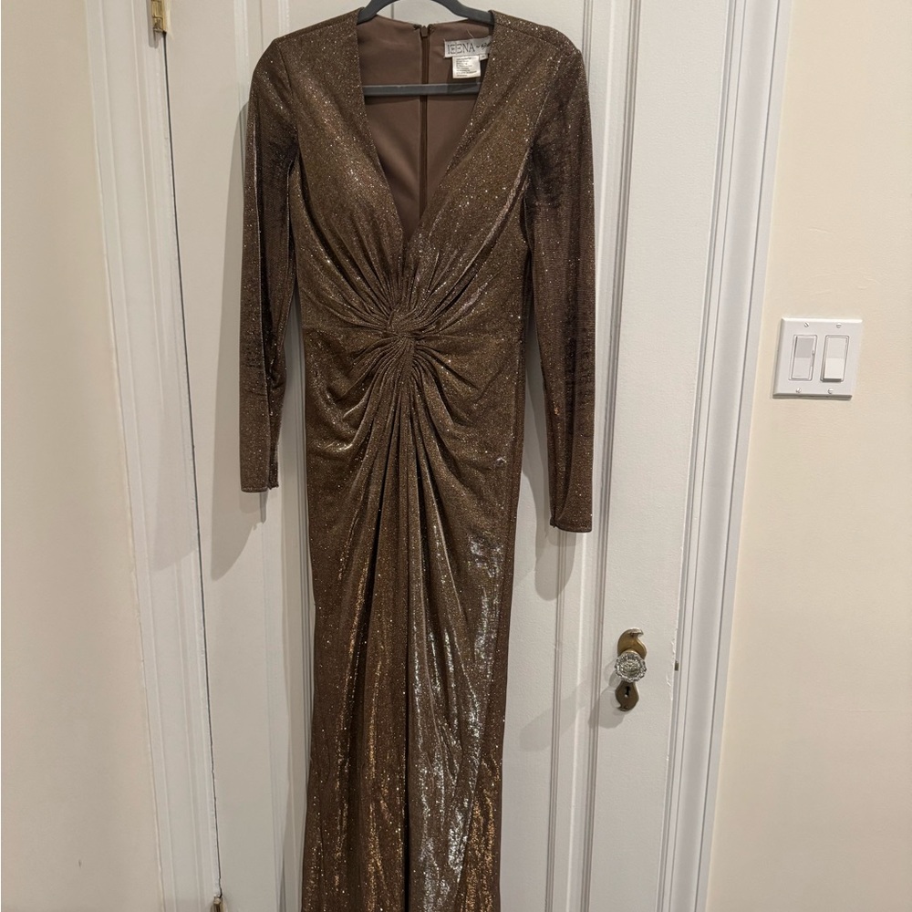 Mac Duggal Bronze Sequin Long Sleeve Dress